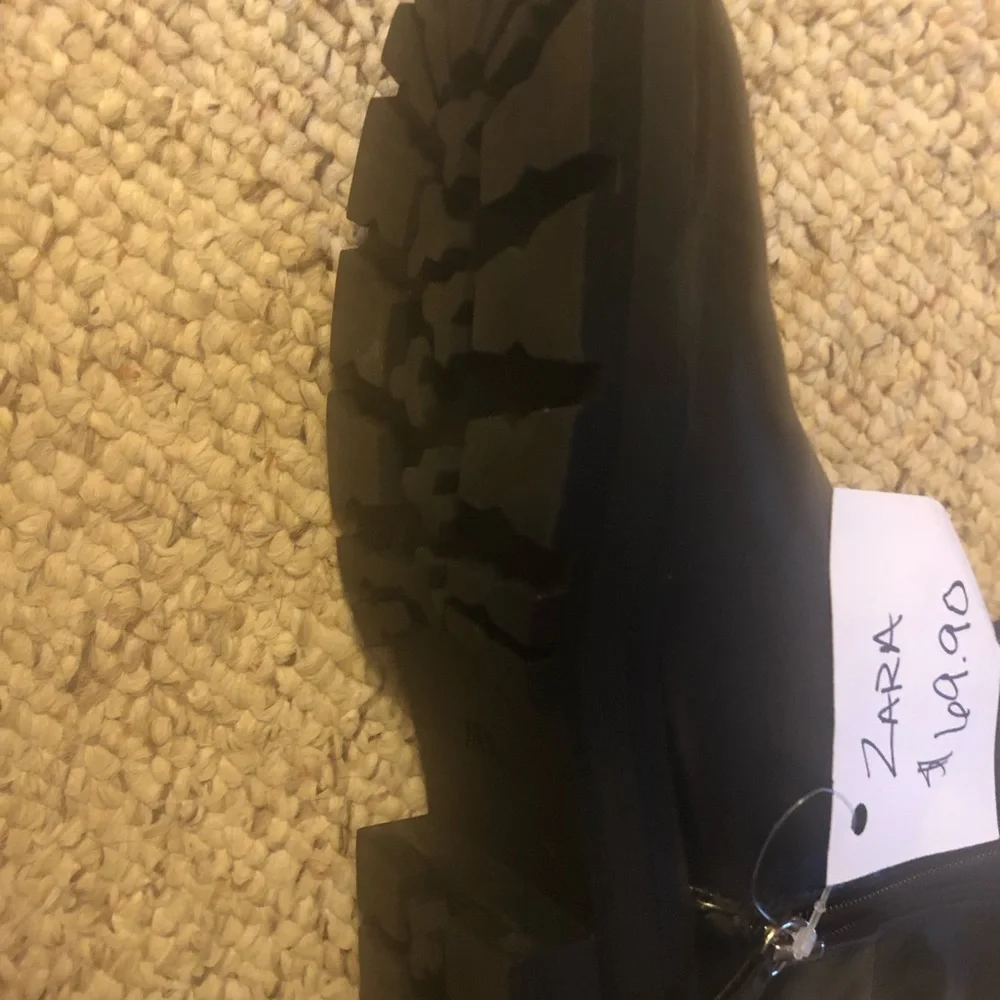 Nwt $69  ZARA Brown Leather Ankle Boots w/ Lug Soles     Size: 6.5 / 37 - Picture 4 of 6